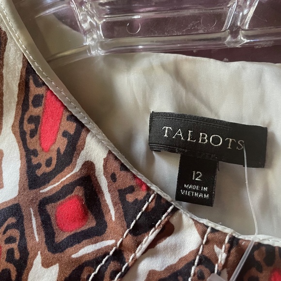 Talbots red/white/tan cotton shift dress, NWOT, US 12, mint. - Picture 6 of 6